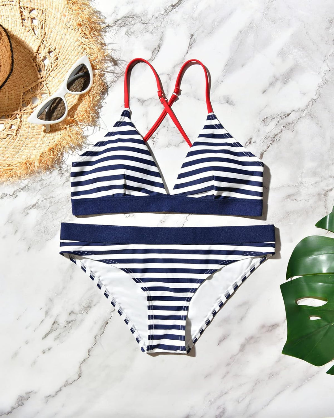 iSLASISIA Damen Bikini Set, Triangel, breites Unterbrustband, Bademode, Badeanzug 36 Streifen, 36 St