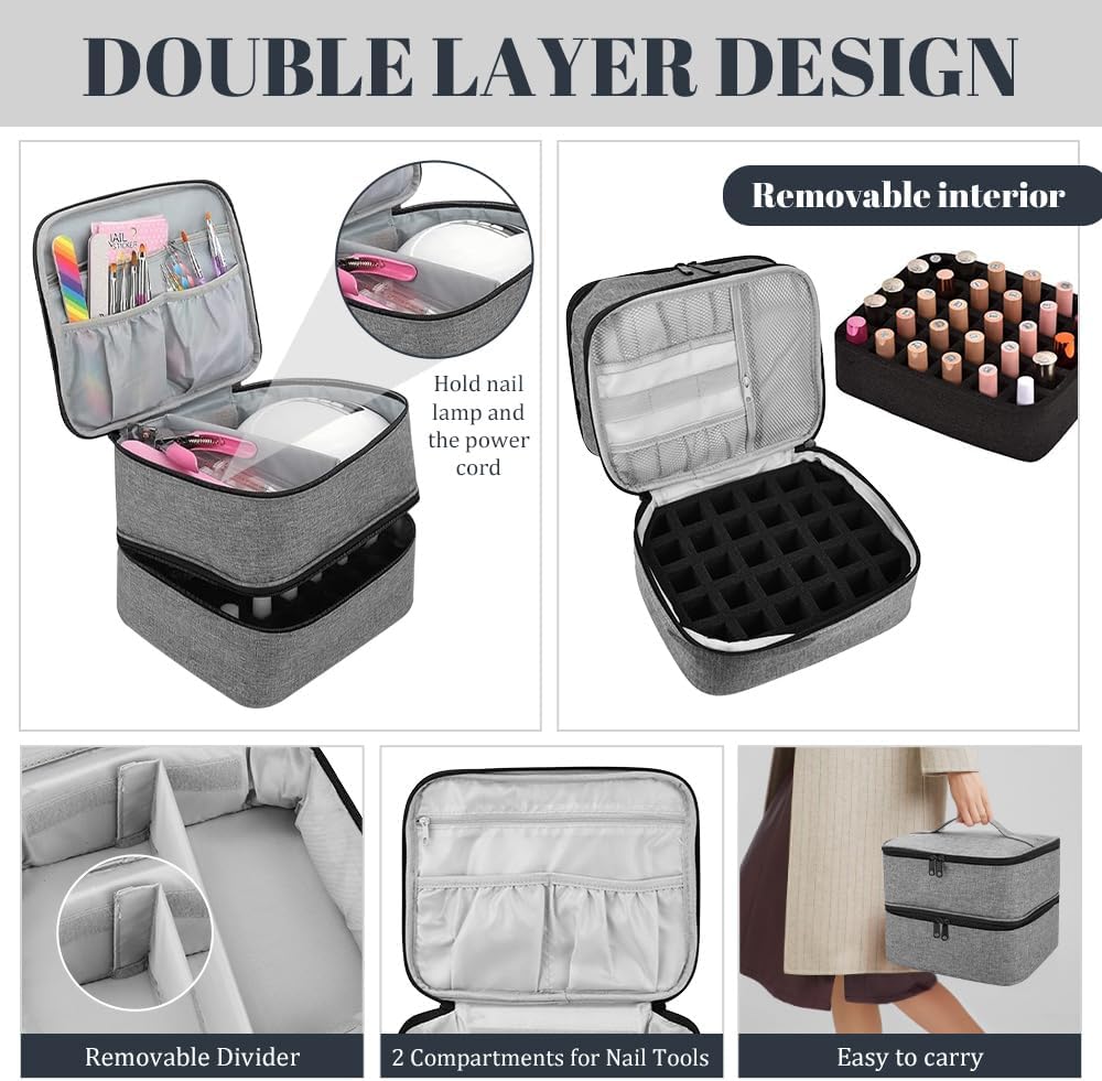 Nagellack Aufbewahrung Tasche Doppelschicht Nagellack Tasche Wasserdicht Nagellack Organizer Grau Ny