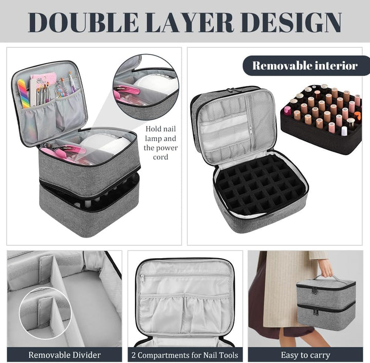 Nagellack Aufbewahrung Tasche Doppelschicht Nagellack Tasche Wasserdicht Nagellack Organizer Grau Ny