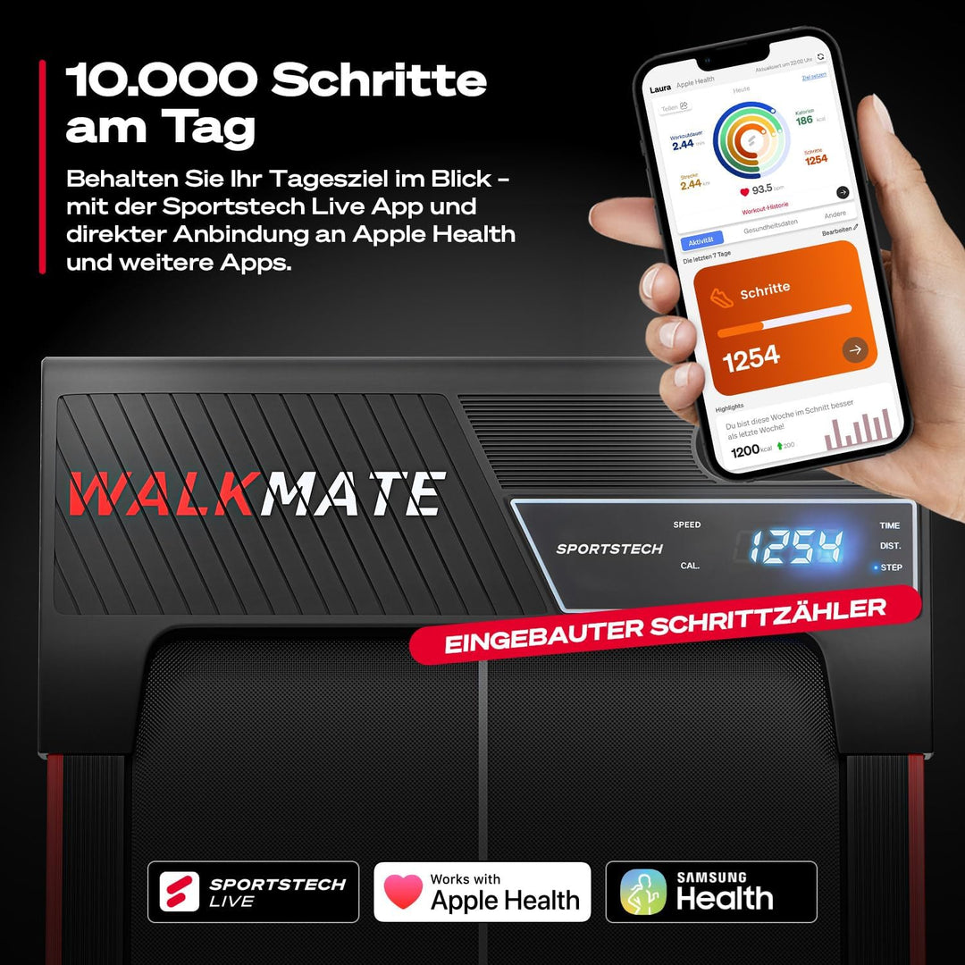 Sportstech Walking Pad - Laufband Für Zuhause mit Steigung bis 5% | 1-6km/h, inklusive App Mitglieds