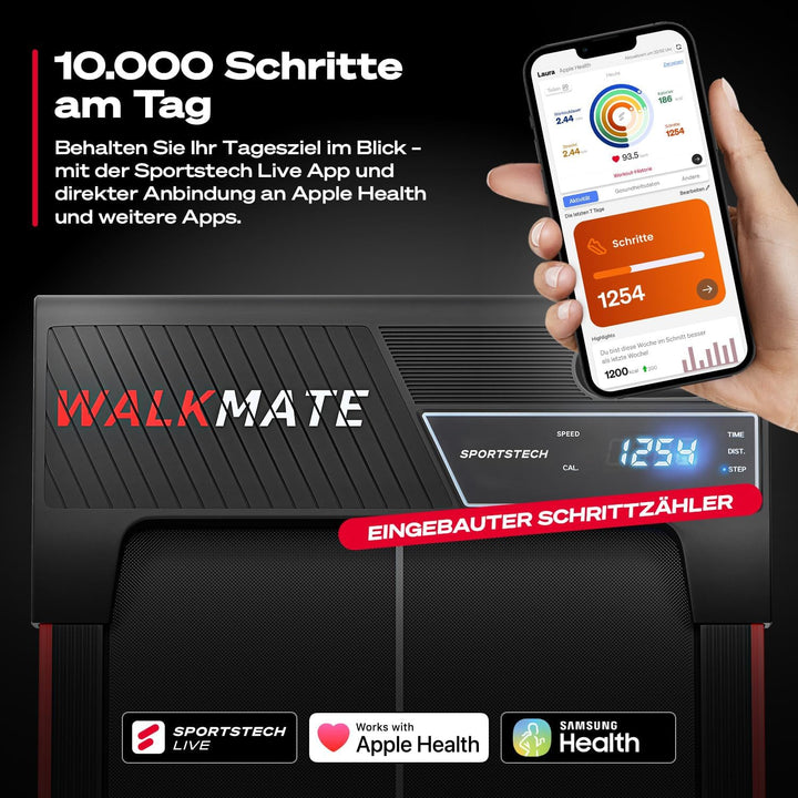 Sportstech Walking Pad - Laufband Für Zuhause mit Steigung bis 5% | 1-6km/h, inklusive App Mitglieds