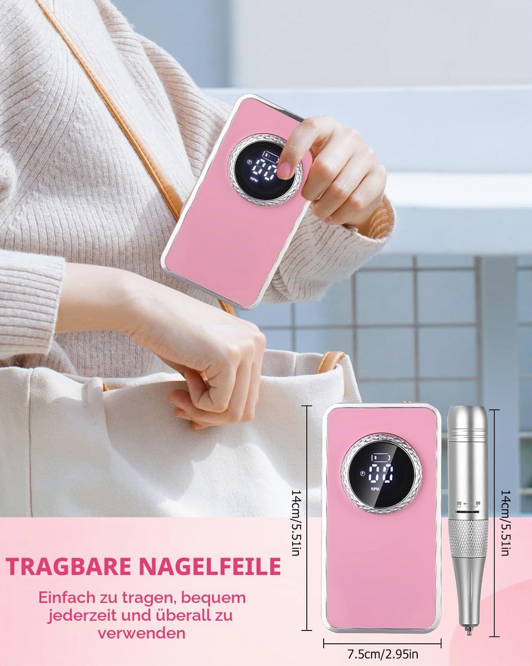 Nagelfräser 50000U/Min Elektrische Nagelfeile Wiederaufladbare,Professionelle Nagelfräser für Gelnäg
