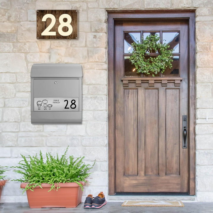 banjado® Briefkasten personalisiert mit graviertem Namensschild in Silber/Briefkasten silberfarben 3