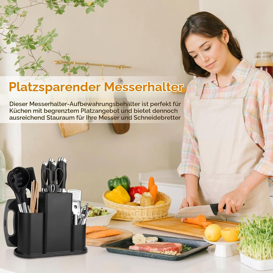 4 in 1 Quadrat Messerblock Ohne Messer, Unbestückte Messerblöcke mit Besteckständer &amp; Abflusslöcher,
