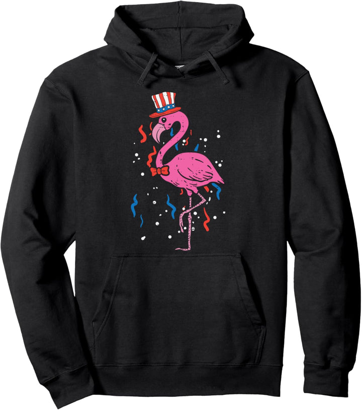 Flamingo American Flag USA 4th Of July Fourth Patriot Animal Pullover Hoodie