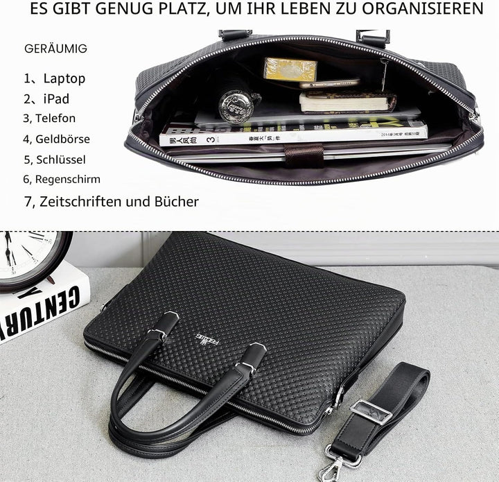 FSD.WG Herren Business Tasche,Wasserdichte Leder Aktentasche,Schulter Laptop Business Tasche für Bus