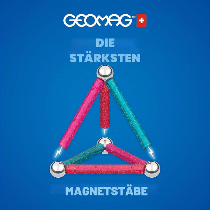 GEOMAG - GLITTER 142 Stück - 100% recyceltes Kunststoff - Magnetisches Bausteinset für Kinder ab 3-4