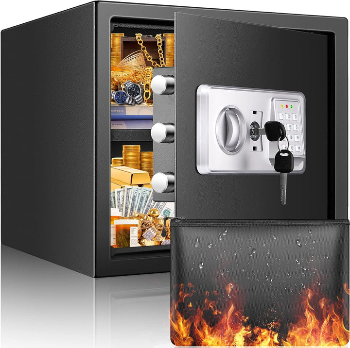 30L Safe Tresor Feuerfest mit Wasserdichter Geldtasche, Digitaler Heimtresor mit Herausnehmbares Reg