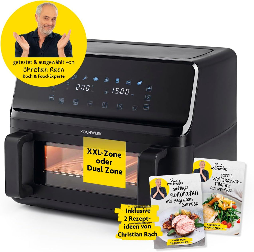 Rachs KOCHWERK Vario-Doppelkammer Heissluftfritteuse 9 L | Airfryer mit teilbarer Kammer, Touchscree