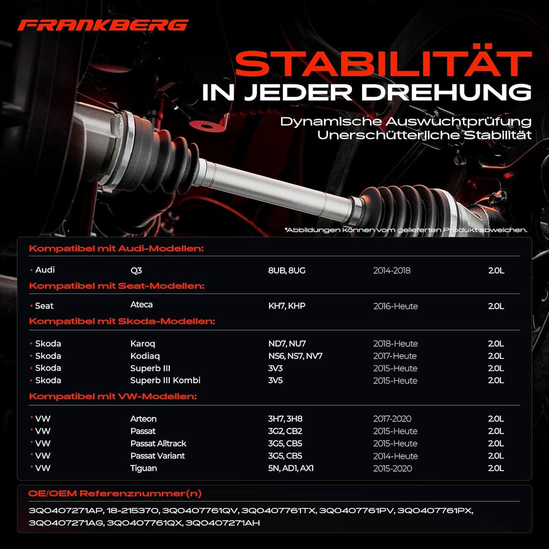 Frankberg Antriebswelle Vorne Links Kompatibel mit Superb III 3V3 3V5 2015-Heute P.a.s.s.a.t 3G2 CB2