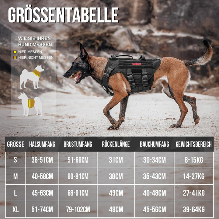 OneTigris Hundegeschirr, X Destroyer Taktisches Geschirr Hund 3 Griffe Heavy Duty Hundeweste mit Met