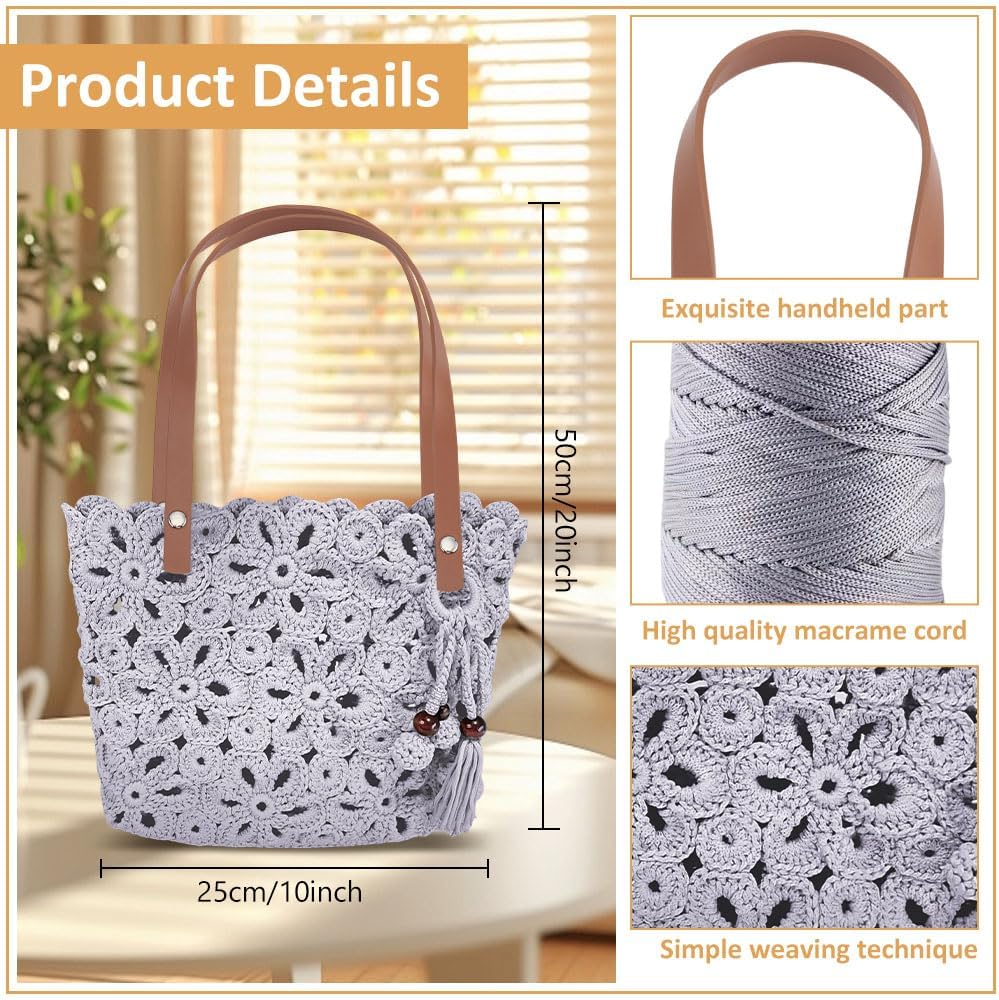 ORIGACH DIY Häkel Handtaschen Set Häkel Einkaufstasche Mit Ausgehöhlter Blume Basis Aus PU Leder Per