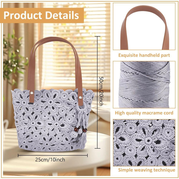 ORIGACH DIY Häkel Handtaschen Set Häkel Einkaufstasche Mit Ausgehöhlter Blume Basis Aus PU Leder Per