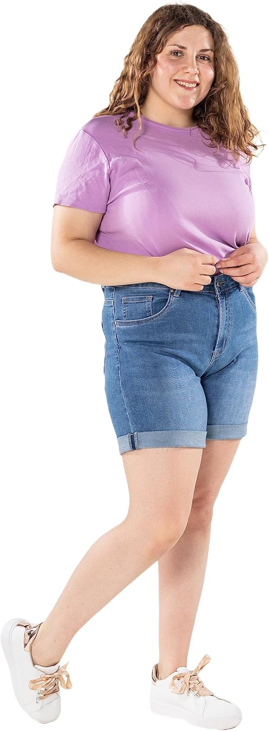 Nina Carter Damen Kurze Jeanshosen Grosse Grössen HIGH Waist Jeans Sommer Hose Used-Look, 40 Gro&amp;