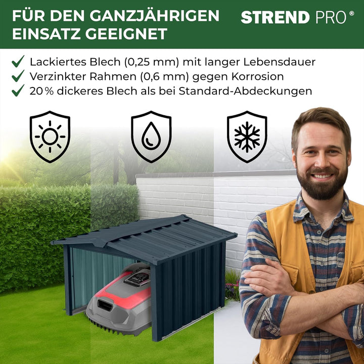 STREND PRO Mähroboter Garage Metall Anthrazit 86x88x60 cm | WETTERFEST | UV-beständig | Unterstand |