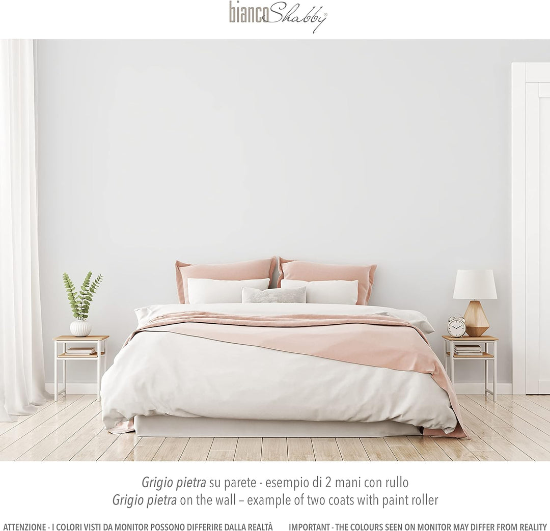 bianco Shabby® Grigio Pietra Kreidefarbe Wasserbasis für Alle Oberflächen einfach zu verarbeiten ohn