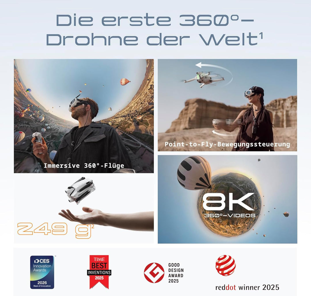 Antigravity A1 Explorer-Bundle (3 Akkus) – 8K 360°-Drohne für immersives Fliegen, Point-to-Fly-Steue