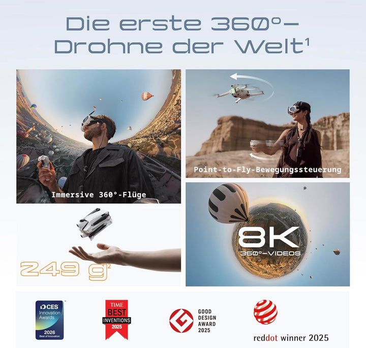 Antigravity A1 Explorer-Bundle (3 Akkus) – 8K 360°-Drohne für immersives Fliegen, Point-to-Fly-Steue
