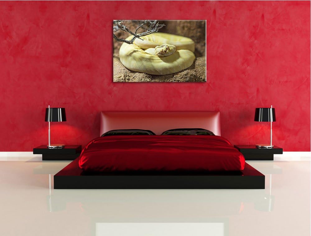 Pixxprint gelbe Schlange auf Leinwand, XXL riesige Bilder fertig gerahmt mit Keilrahmen, Kunstdruck