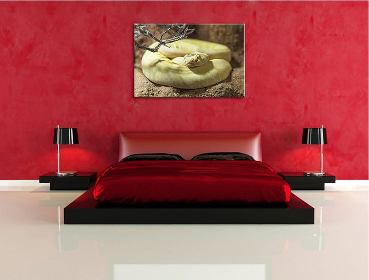 Pixxprint gelbe Schlange auf Leinwand, XXL riesige Bilder fertig gerahmt mit Keilrahmen, Kunstdruck