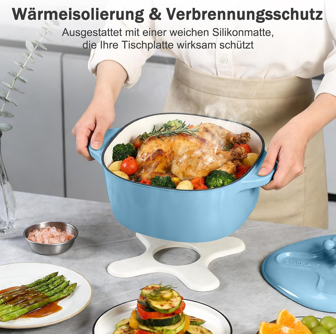 4,7L emaillierter Gusseisen-Bräter mit Deckel,Hohe Haltbarkeit &amp; Ofensicher Blau, Blau