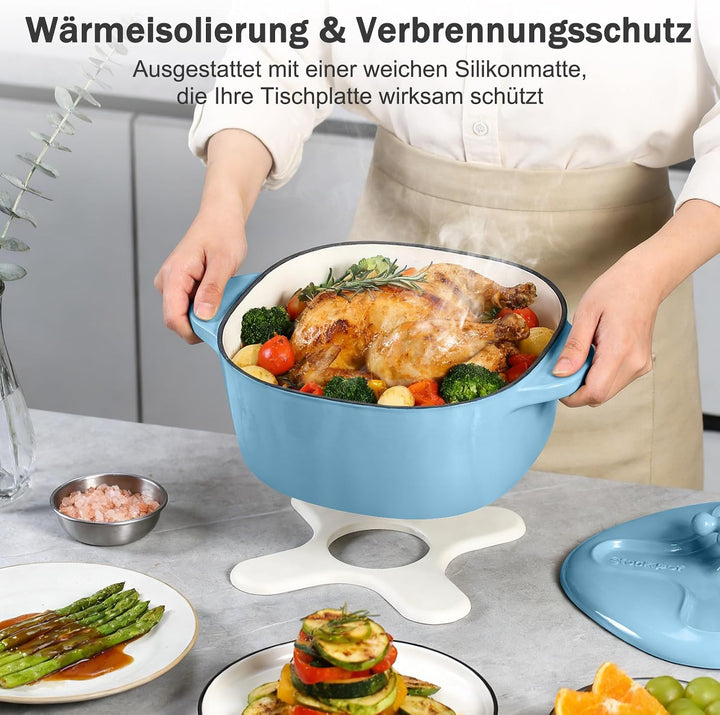 4,7L emaillierter Gusseisen-Bräter mit Deckel,Hohe Haltbarkeit &amp; Ofensicher Blau, Blau