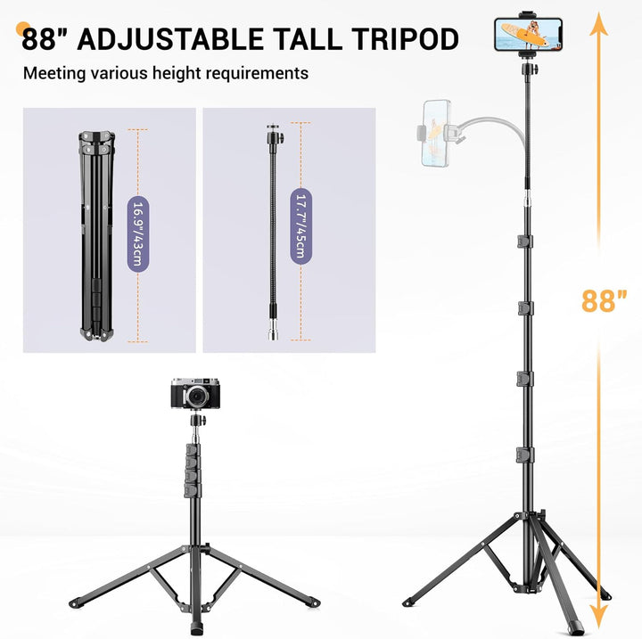 Victiv 224cm Hoch Handy Stativ, Schwerlast Flexibel Overhead Stativ für Kamera mit 35cm Verstellbare