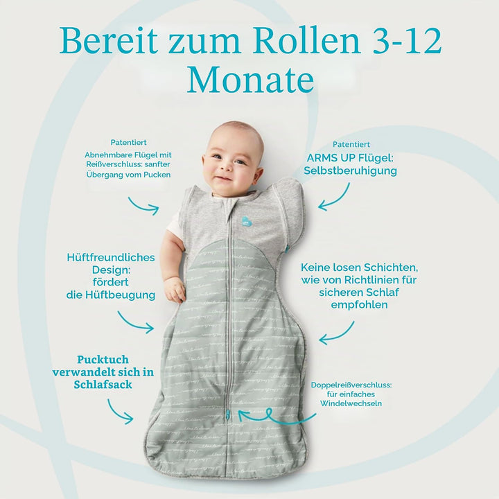 Love To Dream™ Swaddle UP™ Übergangsschlafsack, mittel (6–8,5 kg) – Grau | Eng anliegend, abnehmbare