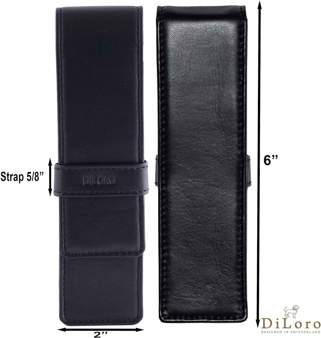 DiLoro Schreibgeräte-Etui Leder Etui Pen Case Executive Füllfederhalter Stylus in Schwarz für 2 Stif