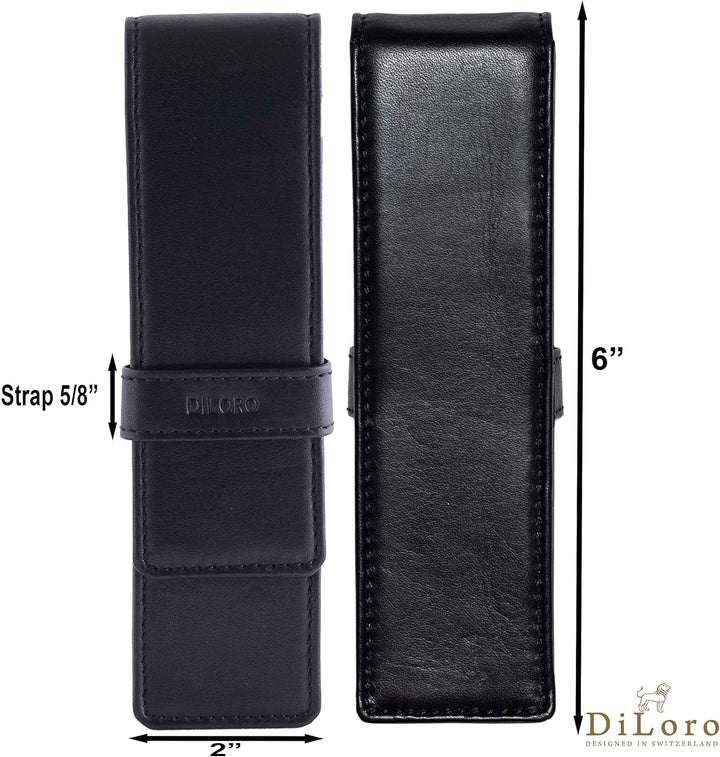 DiLoro Schreibgeräte-Etui Leder Etui Pen Case Executive Füllfederhalter Stylus in Schwarz für 2 Stif