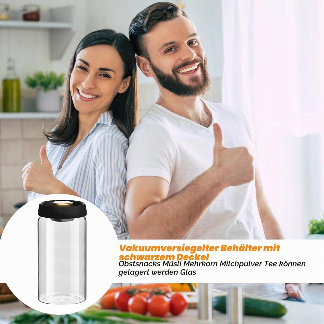 Kaffeedose mit Vakuumdeckel: 1800ml Kaffeedose aus Glas mit schwarzer Deckel nachhaltige Aufbewahrun