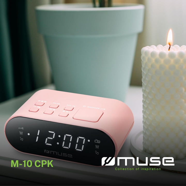 MUSE DUALER WECKER Radio PLL in Rosa, Handlicher UKW-PLL-Radio mit Dual-Alarm, LED Anzeige, 24-Stund