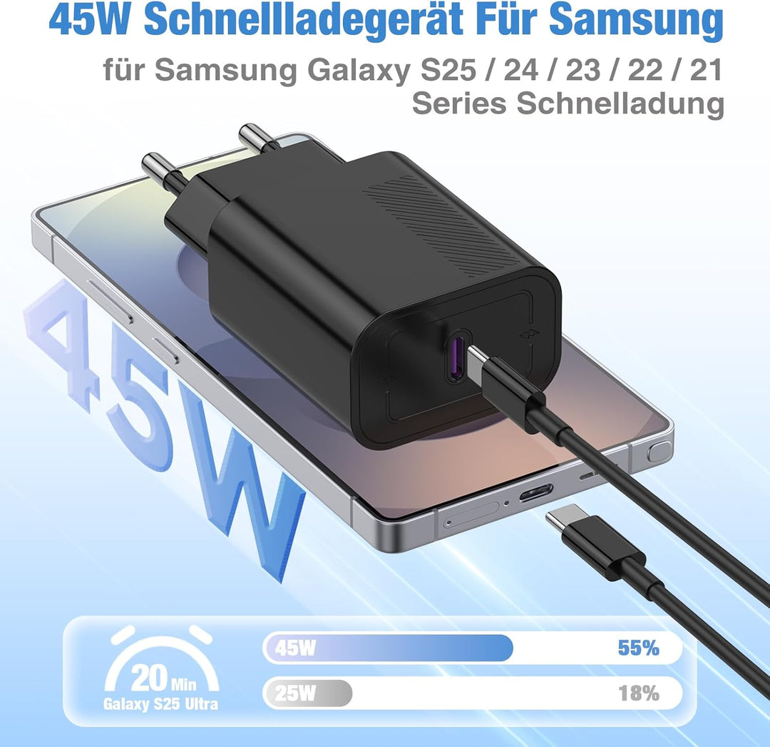USB C Schnellladegerät für Samsung mit Ladekabel 1m 2Pack für Samsung Galaxy S25/S24/S23/S22/S21/S20