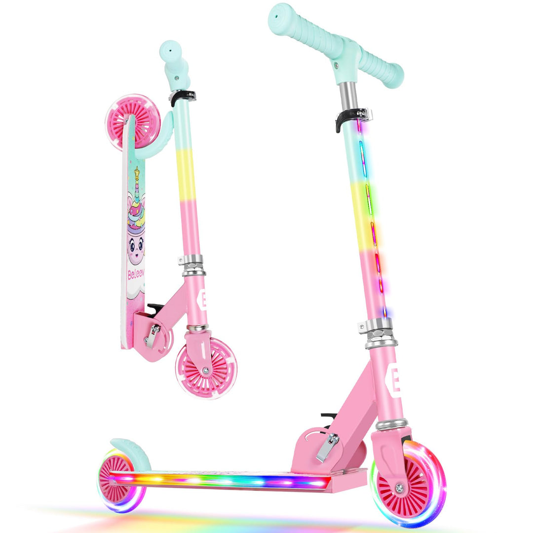 BELEEV V2 Roller Kinder Scooter 6 Jahre, Upgrade mit LED Leuchtenden Rädern, Lenksäule und Deck, Höh