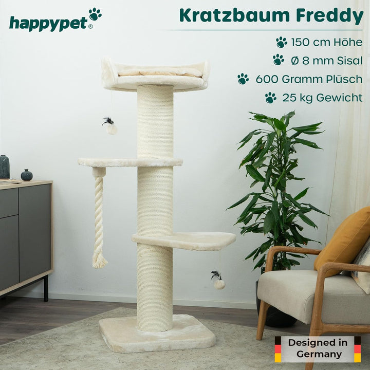 HAPPYPET Premium Kratzbaum Grosse Katzen Stabil 'Freddy' – 150 cm Grosser Katzenbaum, Kletterbaum fü