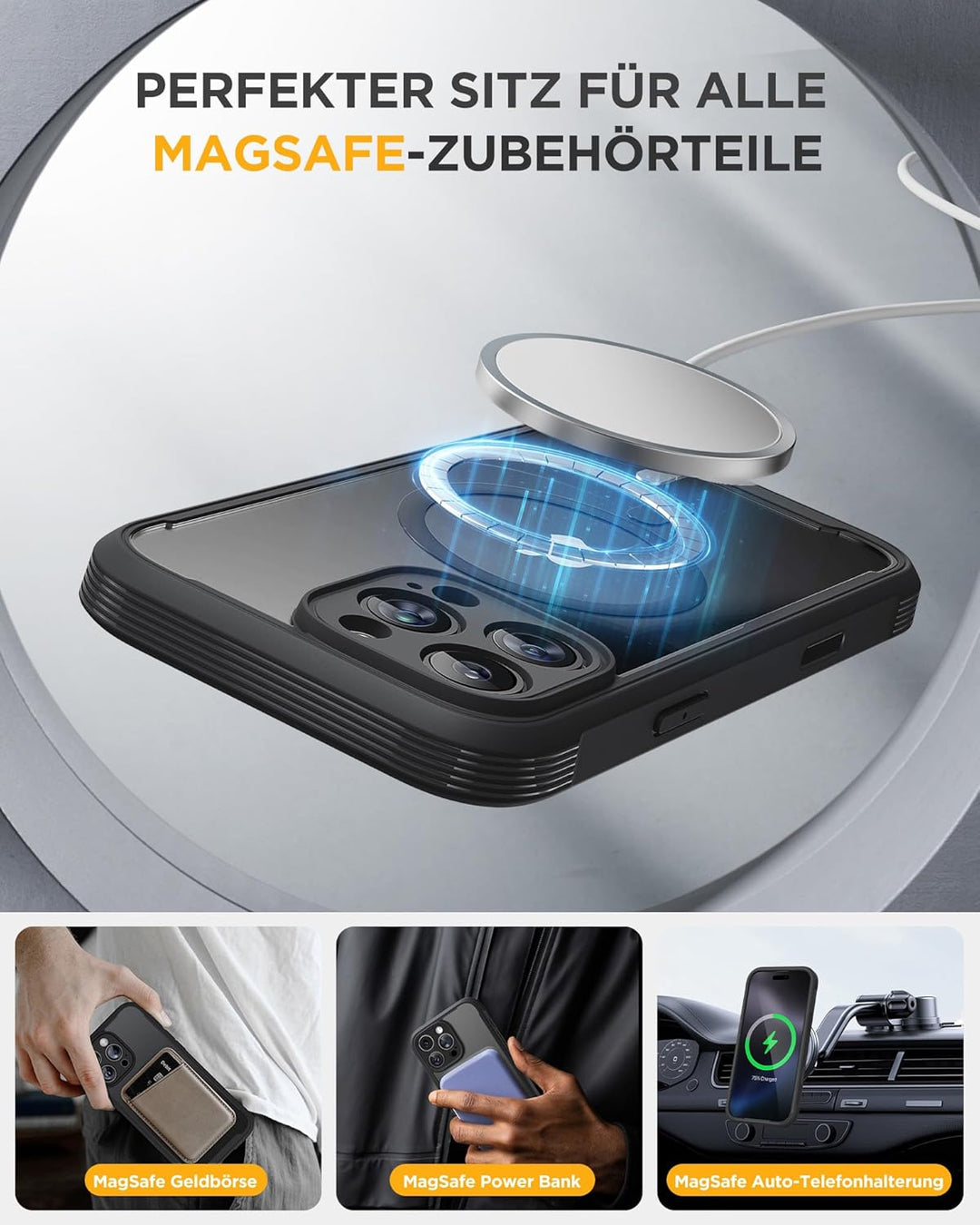 Miracase 360 Grad für iPhone 16 Pro Hülle mit Magsafe, Eingebaut Glas Schutzfolie, Komplettschutz Ha