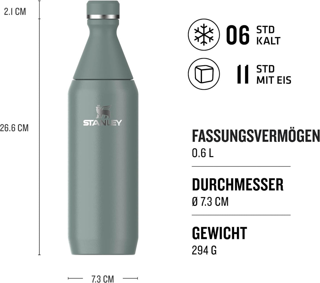 Stanley All Day Slim Trinkflasche Edelstahl 0.6L - Thermosflasche Kühlt 6 Stunden - 11 Stunden Eisge