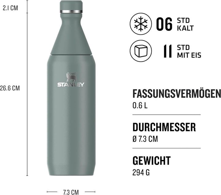 Stanley All Day Slim Trinkflasche Edelstahl 0.6L - Thermosflasche Kühlt 6 Stunden - 11 Stunden Eisge