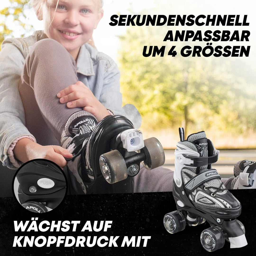 Apollo Super Quad X Pro | verstellbare Rollschuhe für Kinder | komfortable, grössenverstellbare LED