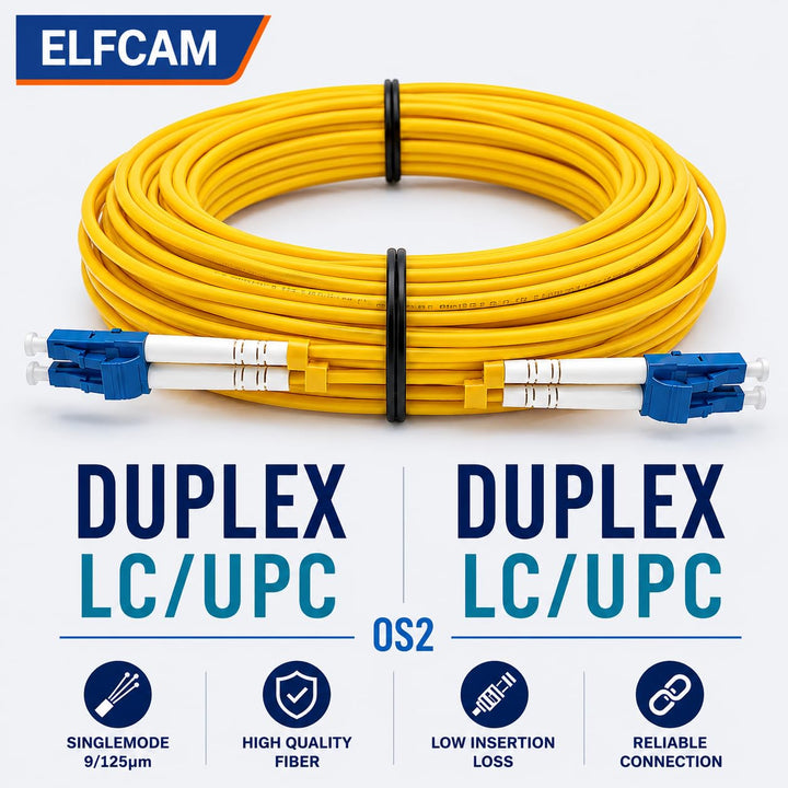 Elfcam® - LWL Glasfaser-Kabel LC/UPC auf LC/UPC Stecker, Duplex Singlemode 9/125μm OS2 Patchkabel, L