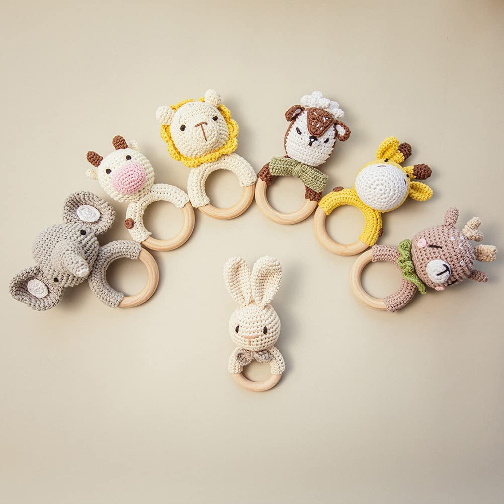 Youuys Babyrassel Gehäkelte Holz Häkeln Tiere Greifling Baby Holz Rassel Baby mit Sound Handmade Ras