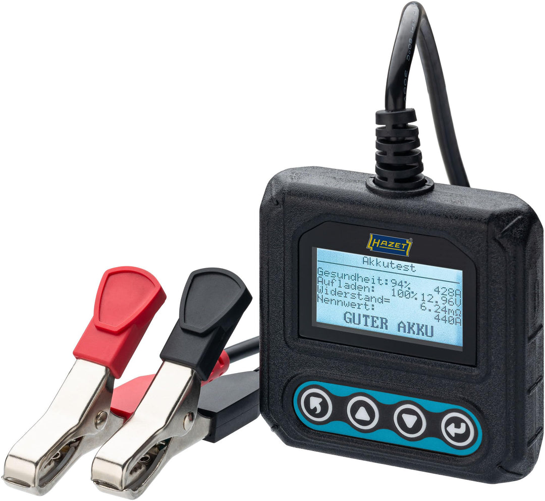 Hazet Batterietester 4650-6, für 12 V Fahrzeugbatterien, mit Polklemmen, Test und Analyse mit LCD Di