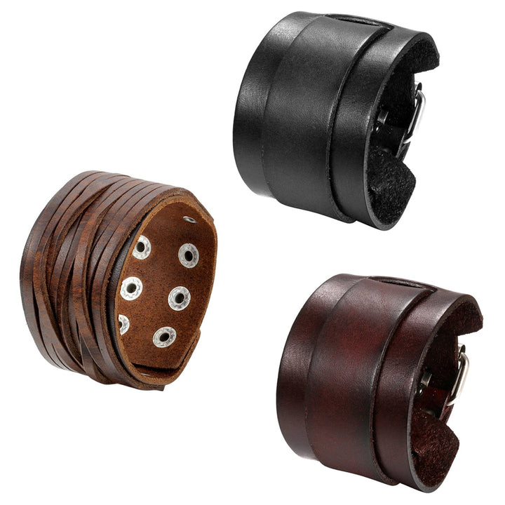 OIDEA 3PCS Herren Leder Armband Set (Punk Rock Stil 4.1cm-5cm Breite Gross geflochtene handgefertigt