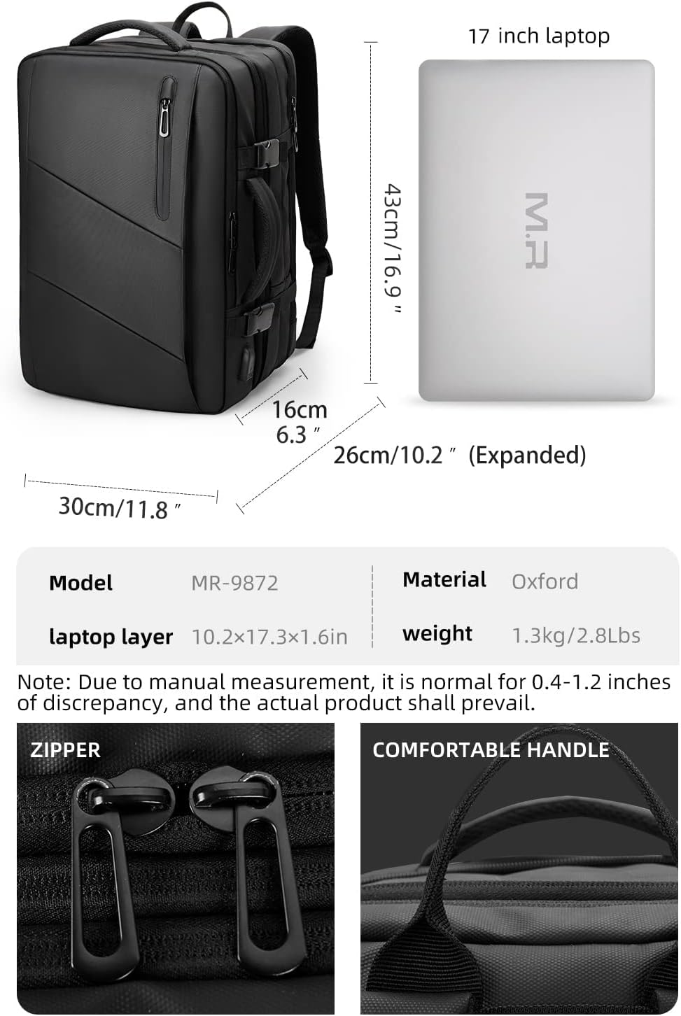 Mark Ryden Laptop-Rucksack, 38 L wasserdichter Business-Handgepäck Rucksack Diebstahlsicherer Rucksa