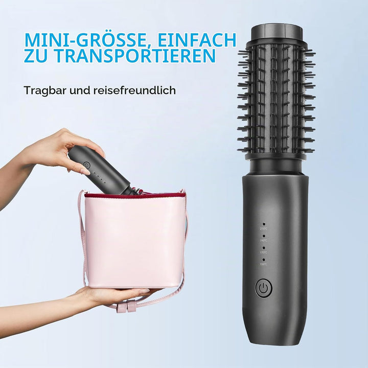 Kabellose Lockenstabbürste, Warmluftbürste Rundbürstenföhn, Thermobürste, Föhnbürste, Tragbare Reise