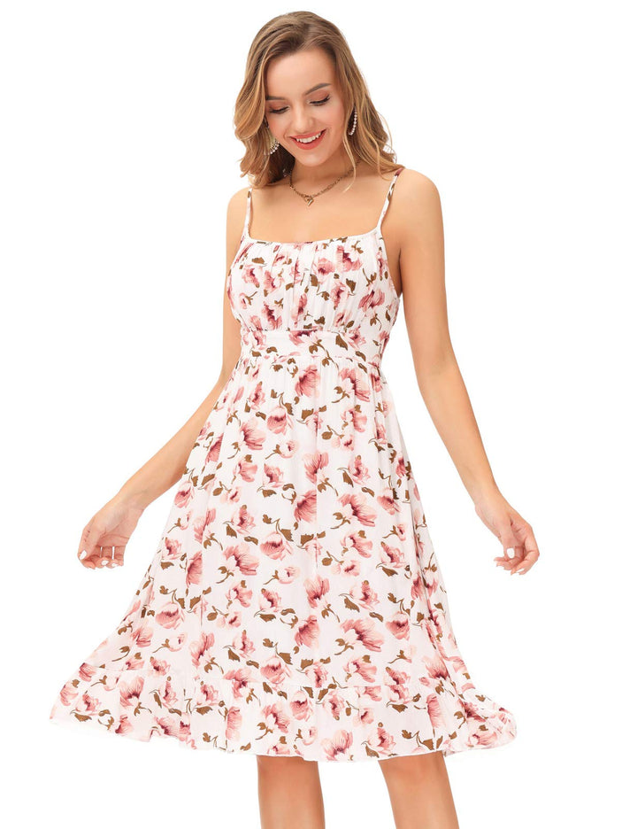 GRACE KARIN Damen Sexy Spaghetti Straps Kleid A-Linie ärmellos rückenfrei Casual Midikleid Blumenmus