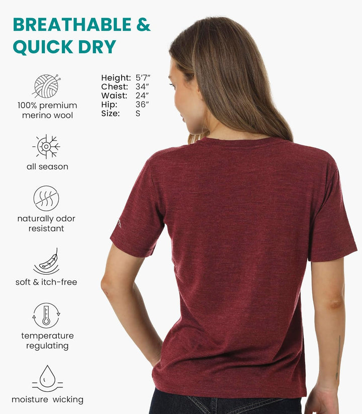 Merino.tech 100% Merino T Shirt Damen - Merinowolle Sport Wandern Thermoshirt Damen + Wandersocken B