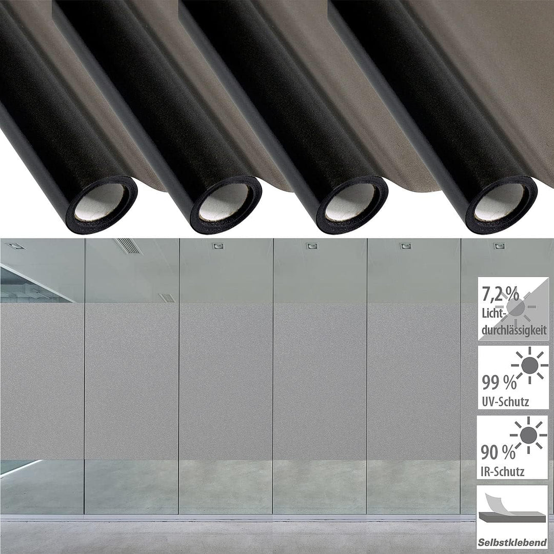 infactory Sichtschutz-Fensterfolie: 4er-Set Sichtschutzfolie, selbsthaftend, 60 x 200 cm, Grau-Matt