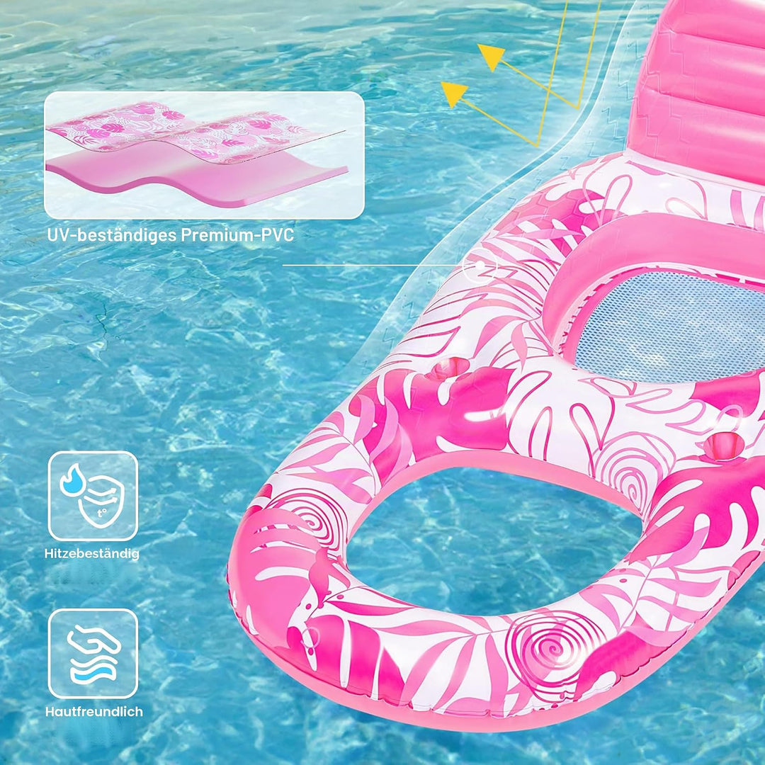SLOOSH Wasser Pool Luftmatratze für Erwachsene, Aufblasbare Pool-Flösse mit Getränkehaltern und Fuss