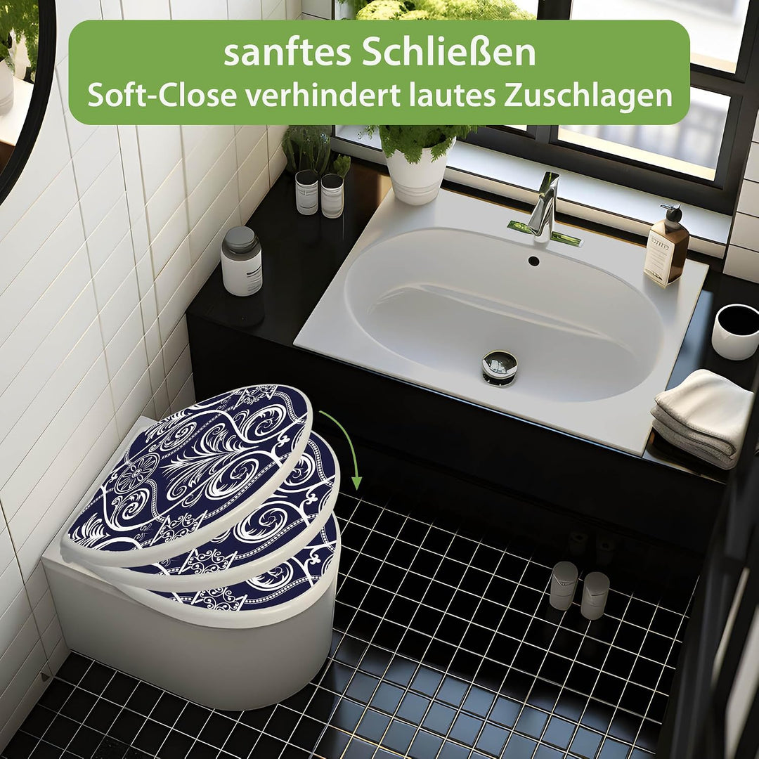 banjado Toilettendeckel mit Absenkautomatik 44,5x37cm - Soft Close Toilettensitz - WC Sitz mit Absen